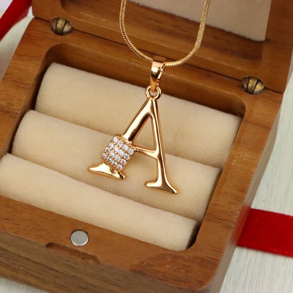 "Rose Gold Letter A Pendant with Crystal Accent, XPPT1412 - Picture 13 of 13